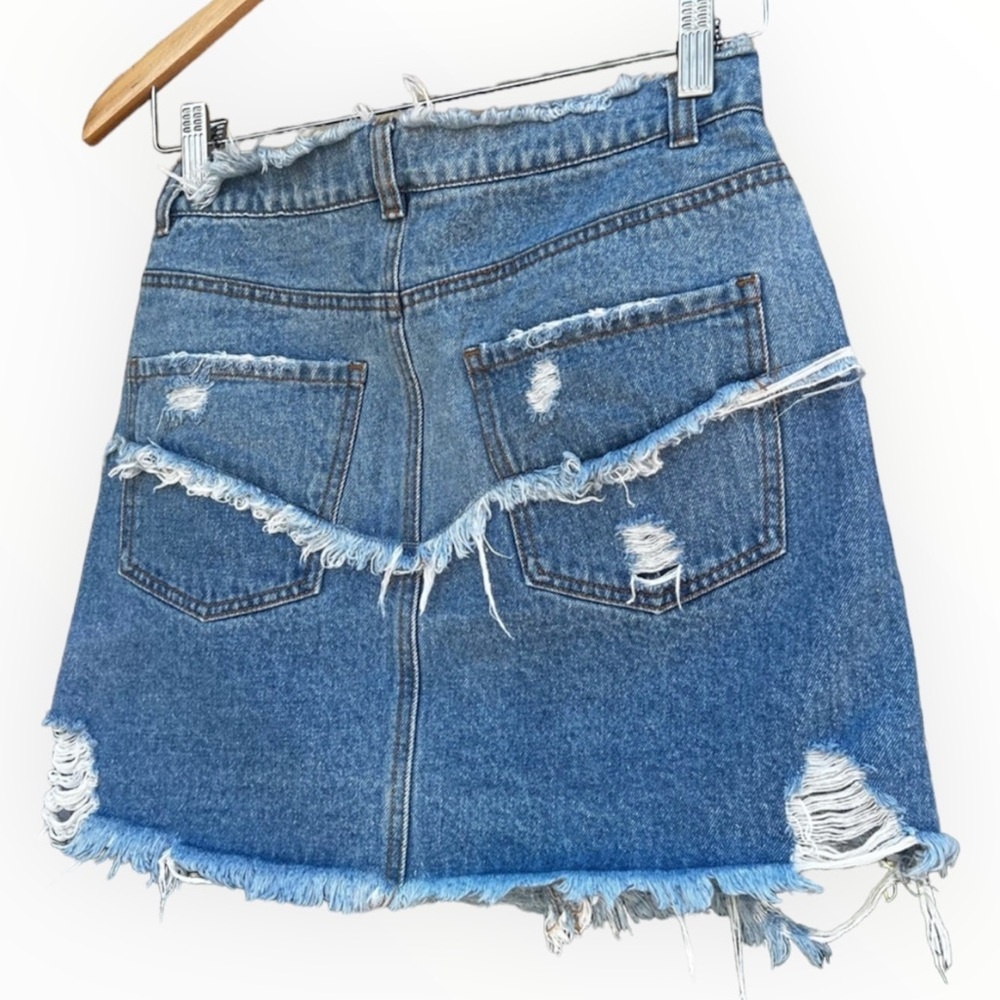 Denim Mini Skirt Signature 8 Vintage Y2K Frayed Blue Jean Women’s Size Small
